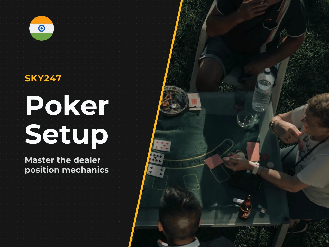 The Setup: Dealer, Table, Chips and Cards. In a live home game, one player physically shuffles and deals the cards. In an online room, software handles this, but the position still matters because it 